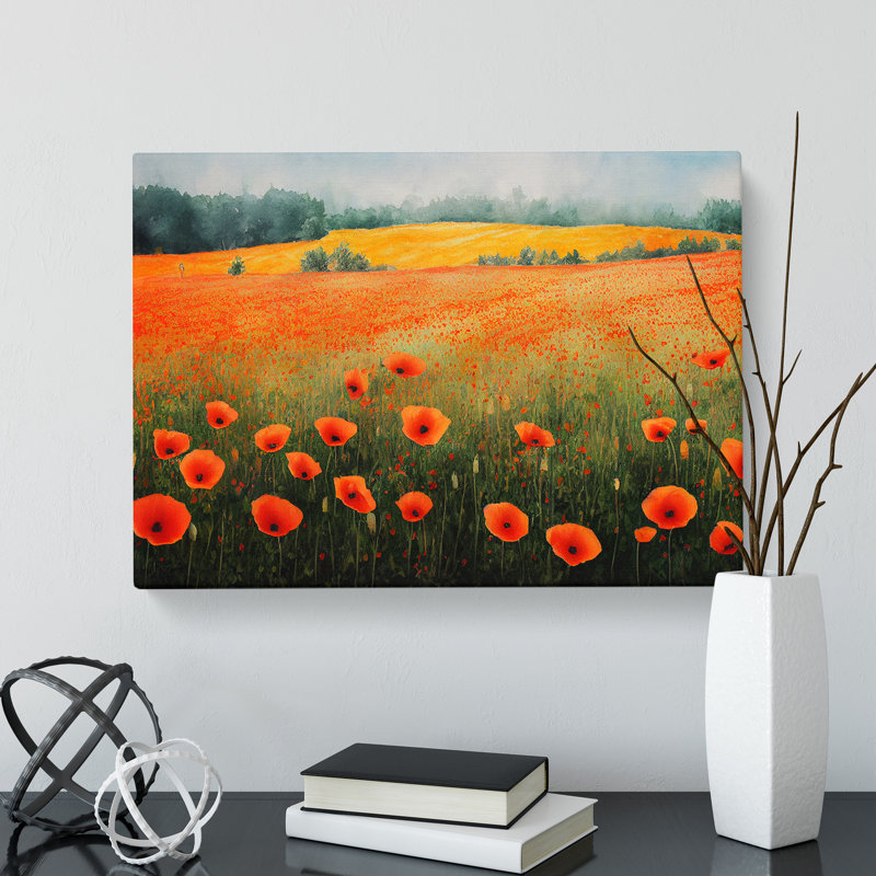 Poppy Field Watercolour Vol.3 - Wrapped Canvas, 35cm H x 50cm W x 3cm D