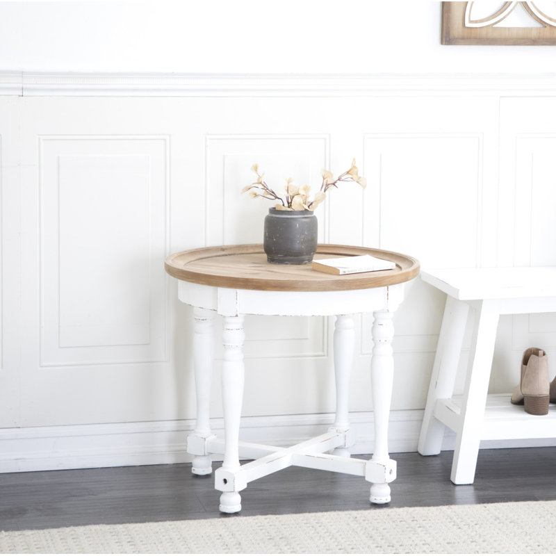 Table d'appoint blanche avec plateau en bois brun Merdi