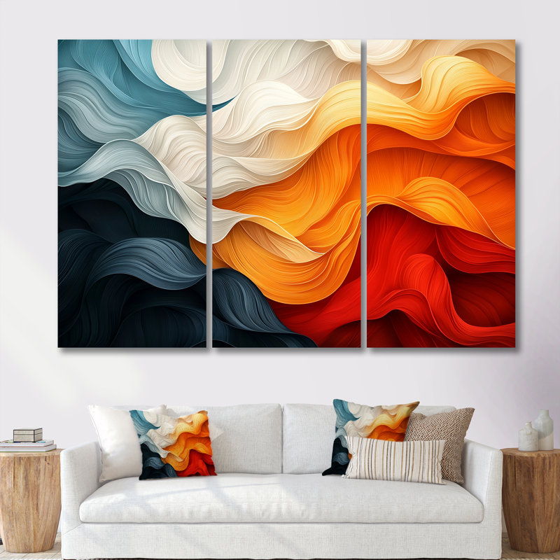 Orange et bleu Biomorphism Organic Forms VI - Biomorphism, ensemble d'art mural, Toile tendue, H 40 po x l 60 po x P 1 po