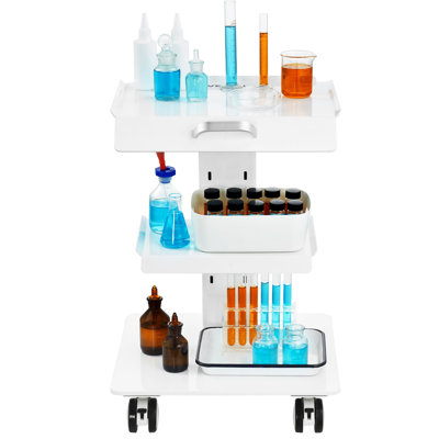 Chariot de laboratoire VEVOR, chariot de laboratoire roulant à 3 couches, chariot mobile en métal avec roues pivotantes, chariot de transport roulant sur plateau avec capacité de poids de 220 lb, pour le laboratoire, la clinique, la beauté et le salon