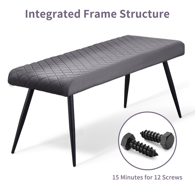Depue Velvet 130cm Upholstered Bench for 2 person, Grey Velvet