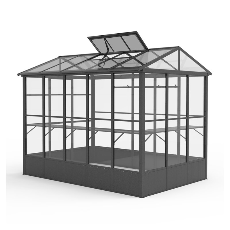 Greenhouse, Polycarbonate Green House With Fully Auto Temperature Control Vent, Outdoor Full Aluminum Heavy Duty Greenhouse With Extra Walk-In Height For Garden Backyard, Dark Grey