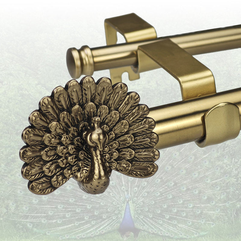 Tringle à rideaux double Majestic Peacock - Ensemble de tringle double ajustable robuste 1,125 "avec faiteaux ornés, 72-144
