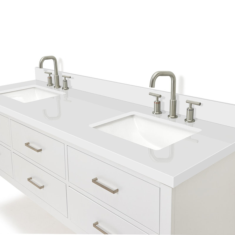 73'' W Double Vanity, Brushed Nickel, White, 61"