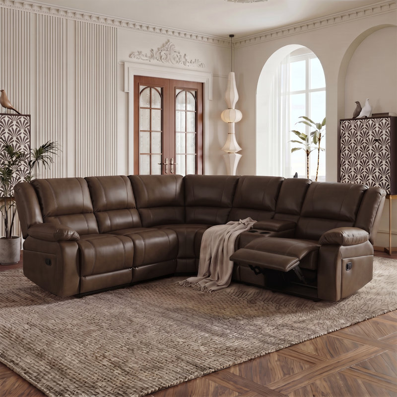 Canapé modulaire inclinable en similicuir 6 pièces avec console de rangement et porte-gobelets 6 pièces