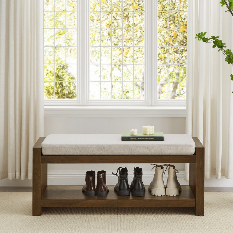 Banc d'appoint 40 po avec étagère à chaussures inférieure, banc de siège rembourré, banc de bout de lit compact moderne avec rangement pour sièges de chambre à coucher, coussin amovible