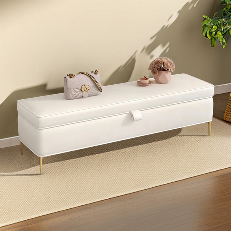 Banc de rangement blanc moderne en bois massif pour chambre et entrée, Blanc