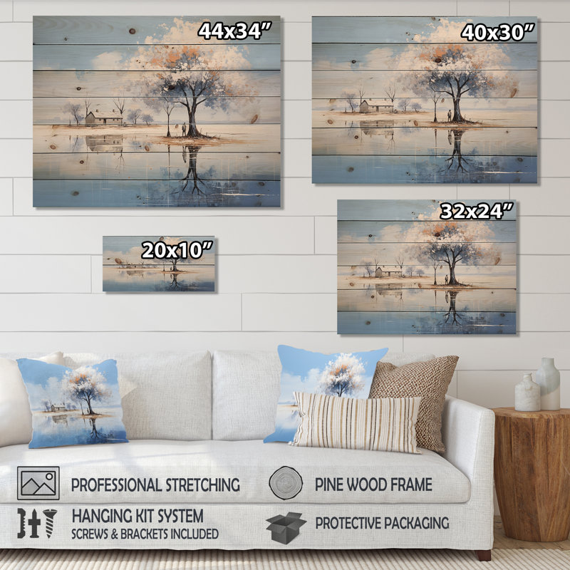 Minimalisme Lakefront Cottage Oasis II - paysage sur bois, H 34 po x l 44 po x P 0,78 po