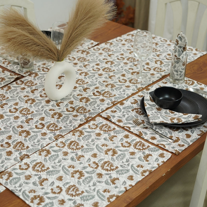 Red Barrel Studio® 16X106 Printed table runner, Block print table runner, Mandakini, Brown, 9" Rectangle
