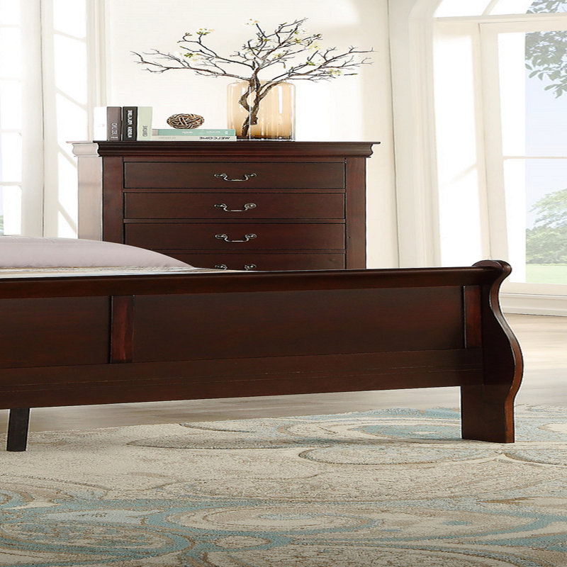 1pc Cherry Finish Five Drawers Louis Philip Chest Solid Wood Contemporary Sleek Ample Storage, Cherry