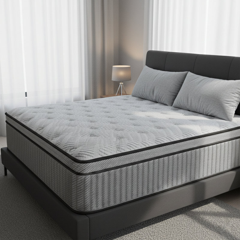 Grand matelas hybride 10 po dans une boîte, mi-ferme, ressorts ensachés individuellement, isolement de mouvement, 10"