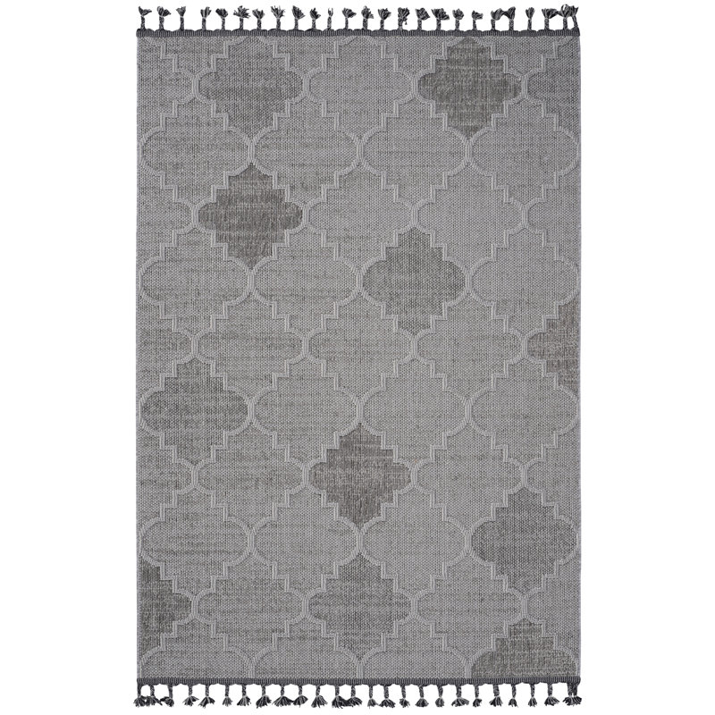 Tapis à treillis blanc / gris 5 x 7 Loom & Collection - teint, sans perte de poils, sans danger pour les animaux de compagnie, à poils moyens, pour utilisation intérieure / extérieure de différentes couleurs, antitache, -, plusieurs options de couleurs