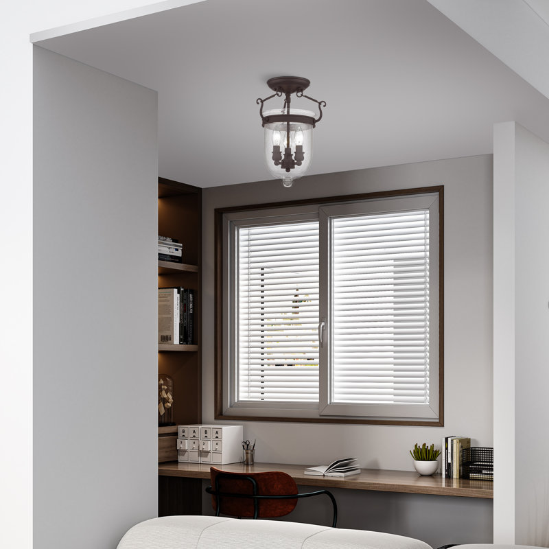 Husman Glass Semi Flush Mount, 14" H x 10" W x 10" D, Bronze