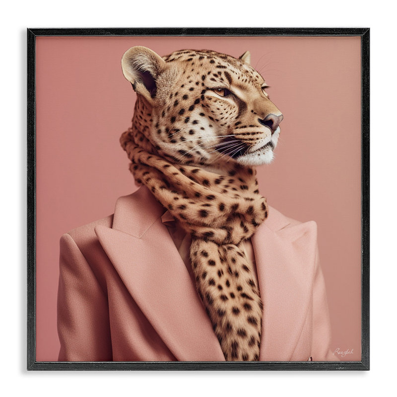 Portrait de guépard à la mode Az-155 par Roozbeh, H 12 po x l 12 po x P 1,5 po, Giclée encadrée noir minuit