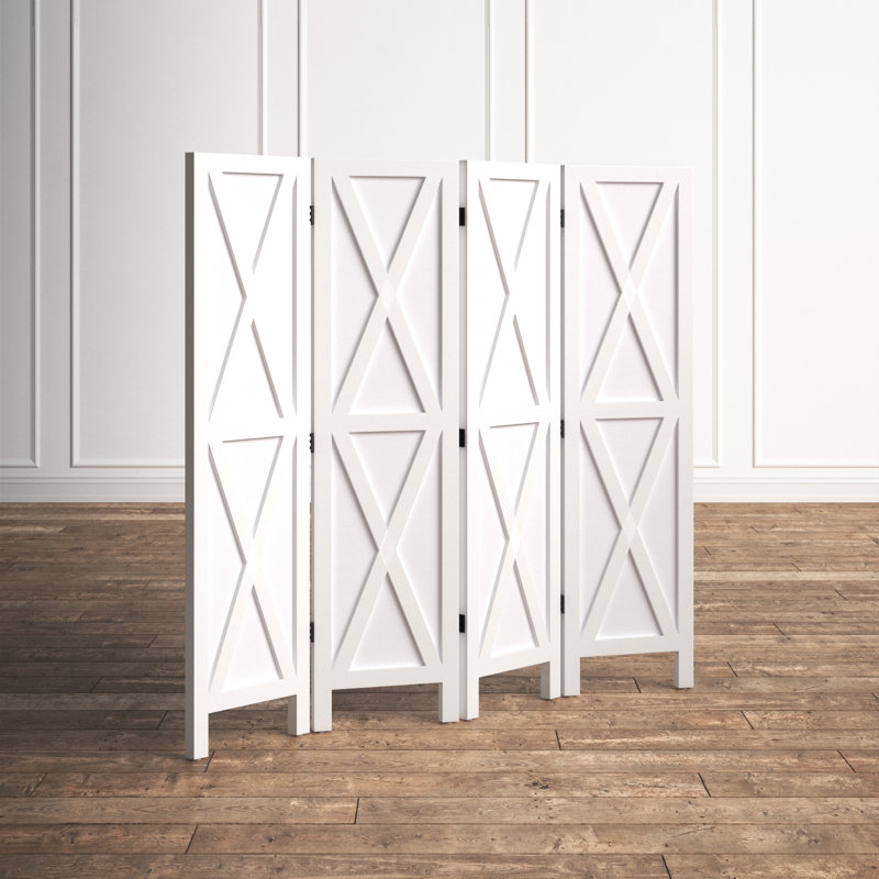 Auroralee 71.75'' W x 67'' H 4 - Panel Solid Wood Folding Room Divider, White