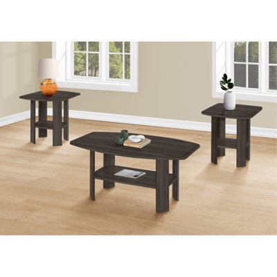 Ensemble de table, ensemble de 3 pièces, café, bout, côté, décor, salon, stratifié brun, transitionnel