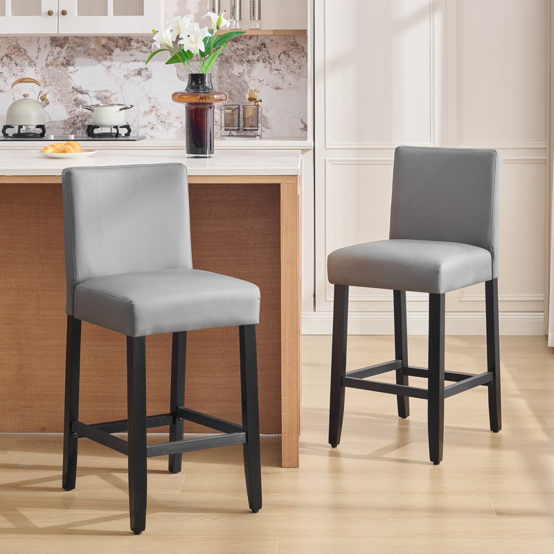 Tabouret de bar et de comptoir rembourré avec structure en bois massif, Noir / similicuir, 2