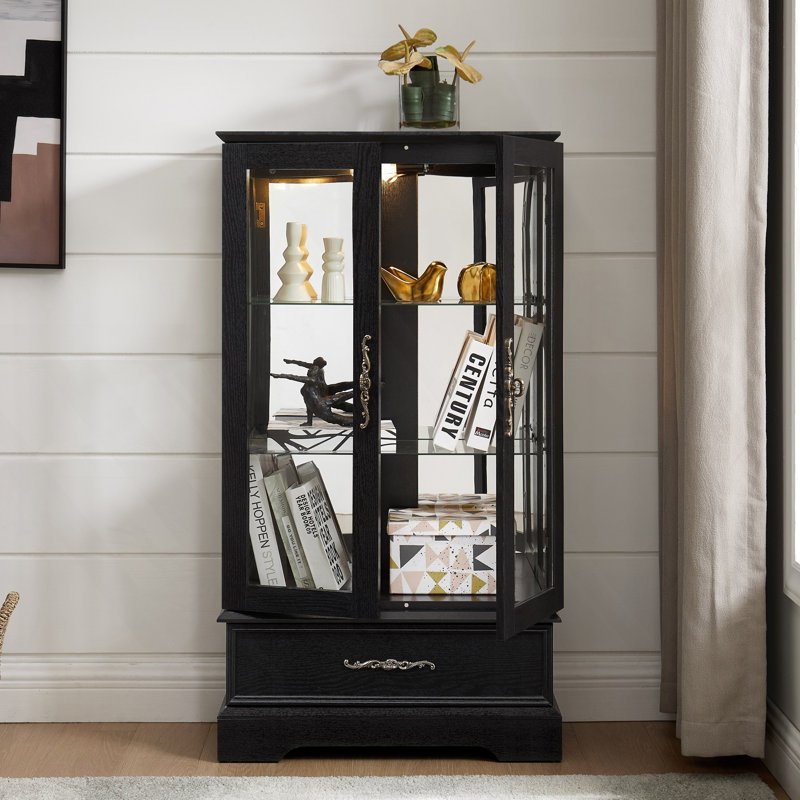 Vitrine lumineuse en verre avec tablettes réglables, vitrine élégante à 2 portes