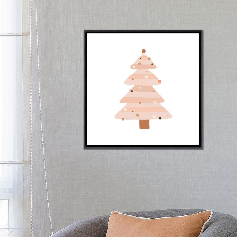 Arbre de Noël rosé par Orara studio-reproduction d’art, H 26 po x l 26 po x P 1,5 po, Toile avec cadre noir patiné