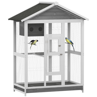 Demareo 64.5" Wood Pointed Top Floor Bird Cage with Stand