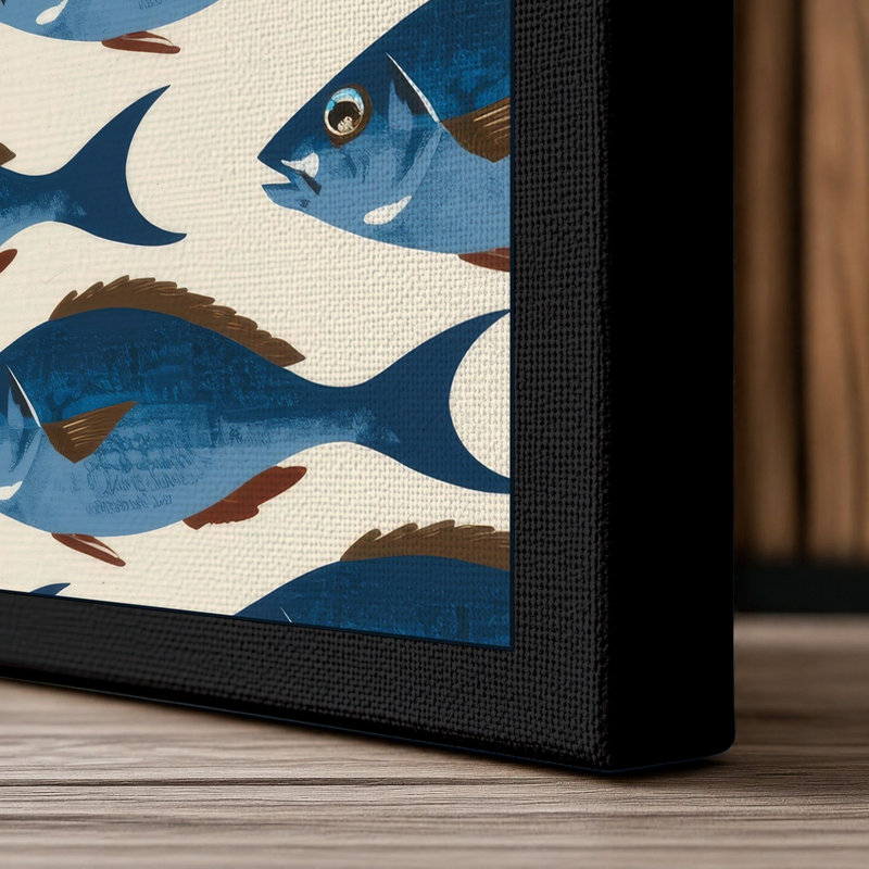 School of Fish Coastal - Wrapped Canvas, 18x12 - 45.7 x 30.5 cm, Black Border