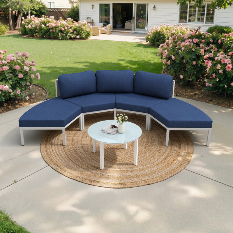 Ensemble de conversation avec canapé de patio en aluminium 5 pièces avec table, Navy Blue