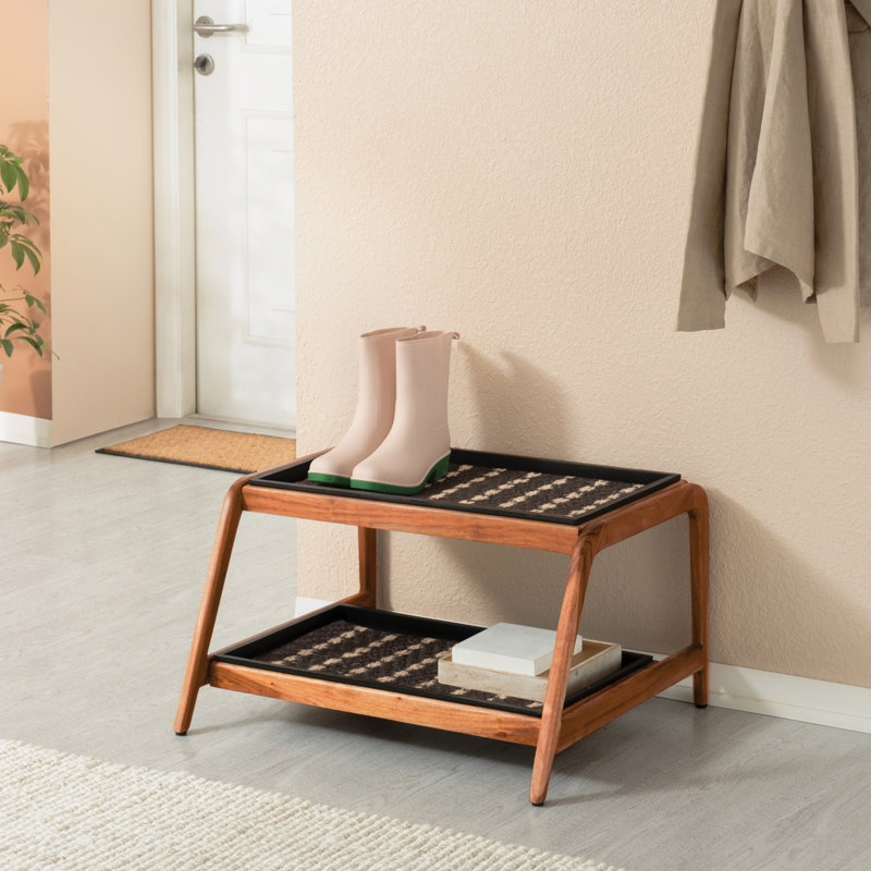 Support à bottes en bois massif de qualité supérieure avec tapis en fibre de coco naturelle - Rangement pour chaussures