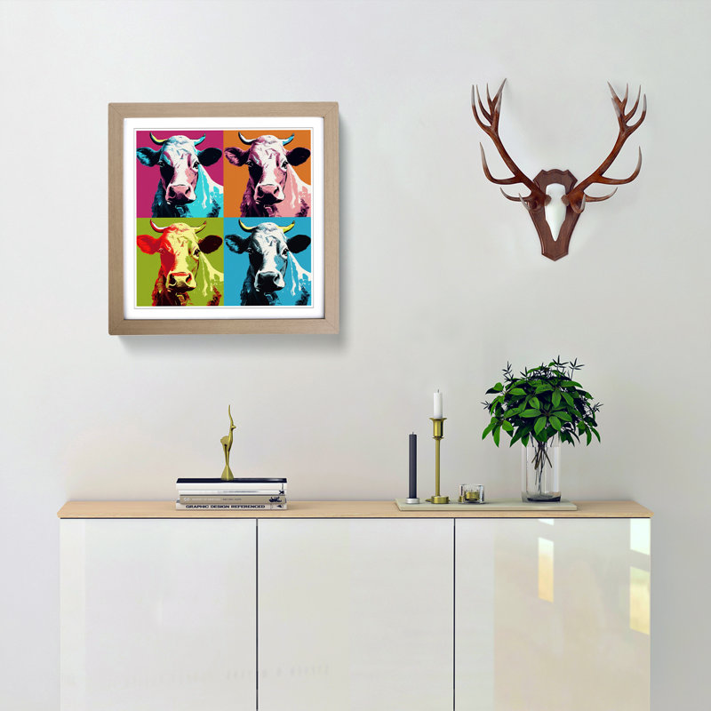 Cow Pop Art No.1 - Framed Print, Oak