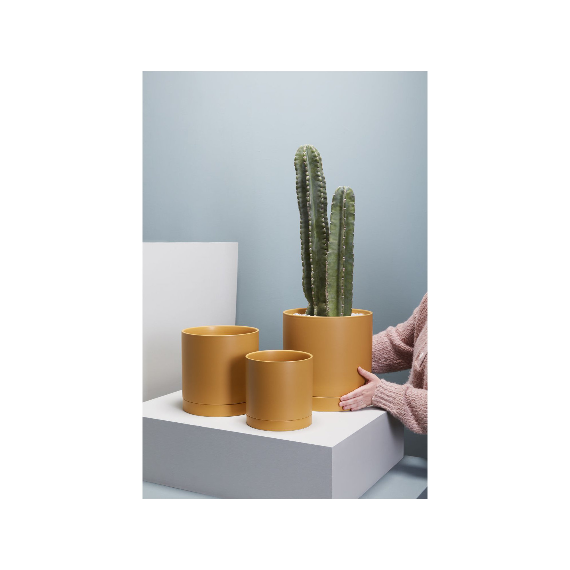 Carlotta Ceramic Pot Planter, Ochre, 10" H x 10" W x 10" D
