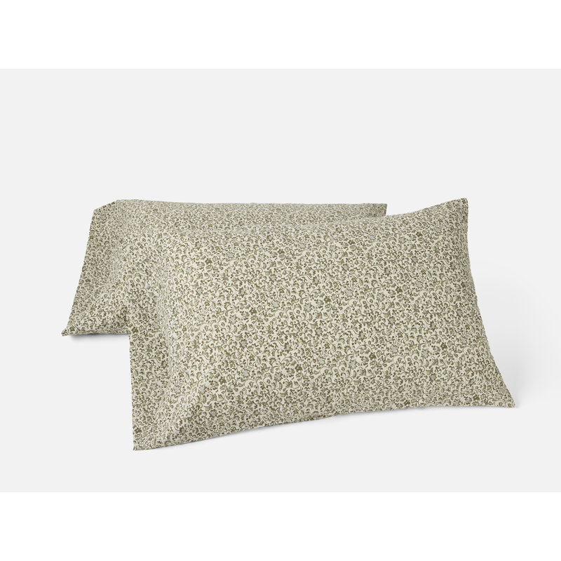 Organic Print Percale Pillowcase Set, Standard/Queen, Seafoam Chrysanthemum