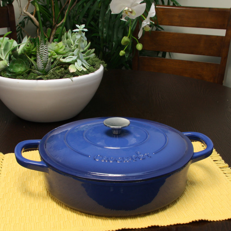 Mijoteuse artisanale 5 pintes Braisière ronde antiadhésive en fonte avec couvercle, Bleu saphir