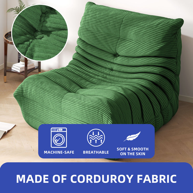 Fauteuil à billes paresseux en velours côtelé de 38 pouces avec mousse haute densité, sans assemblage, conception ergonomique