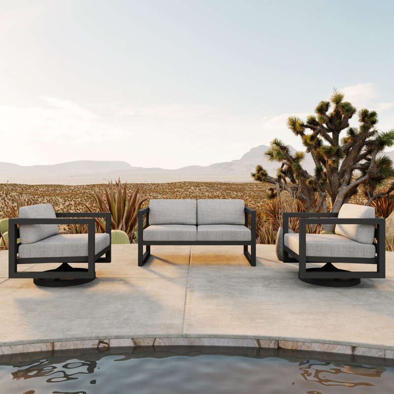 Avion 3 Piece Loveseat Set With Swivel, Cast Silver Sunbrella®, Slate