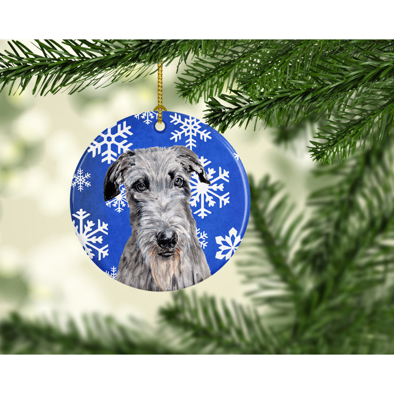 Ornement figurine suspendu en céramique en porcelaine deerhound winter