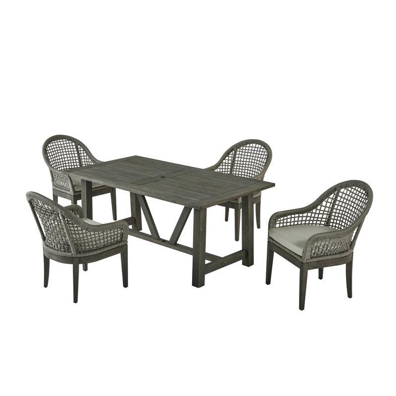Ensemble de patio extérieur en bois d'acacia rustique, Gris, 4