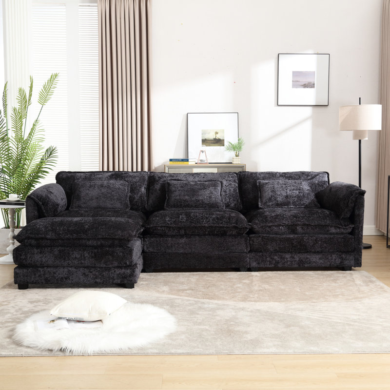 Canapé modulaire en forme de L de 112 po, canapé-lit modulaire en chenille Boucle avec canapé-lit très grand et amovible en mousse haute résilience, pieds en bois massif