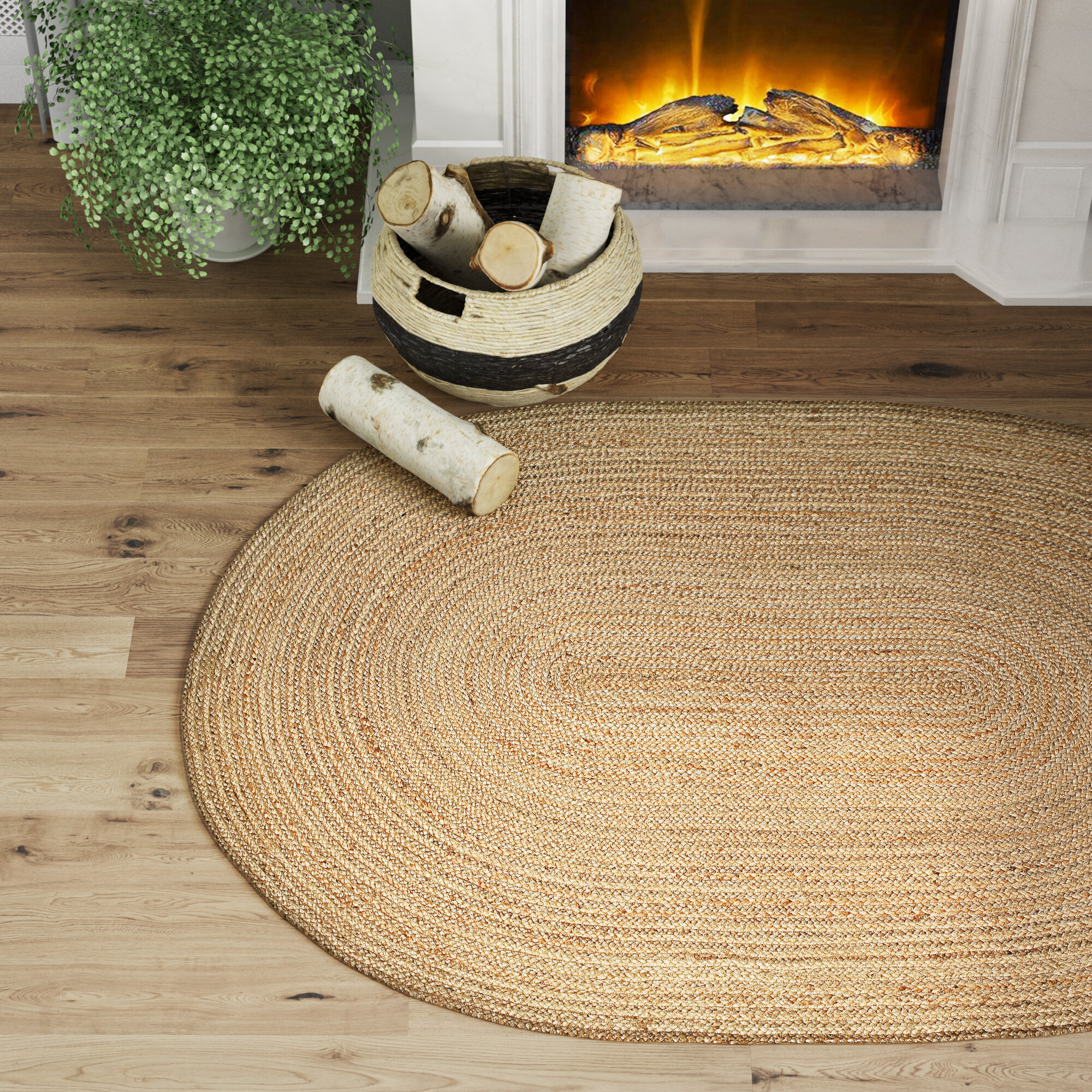 Rug 100% natural jute reversible handmade oval rug area carpet modern  living rug