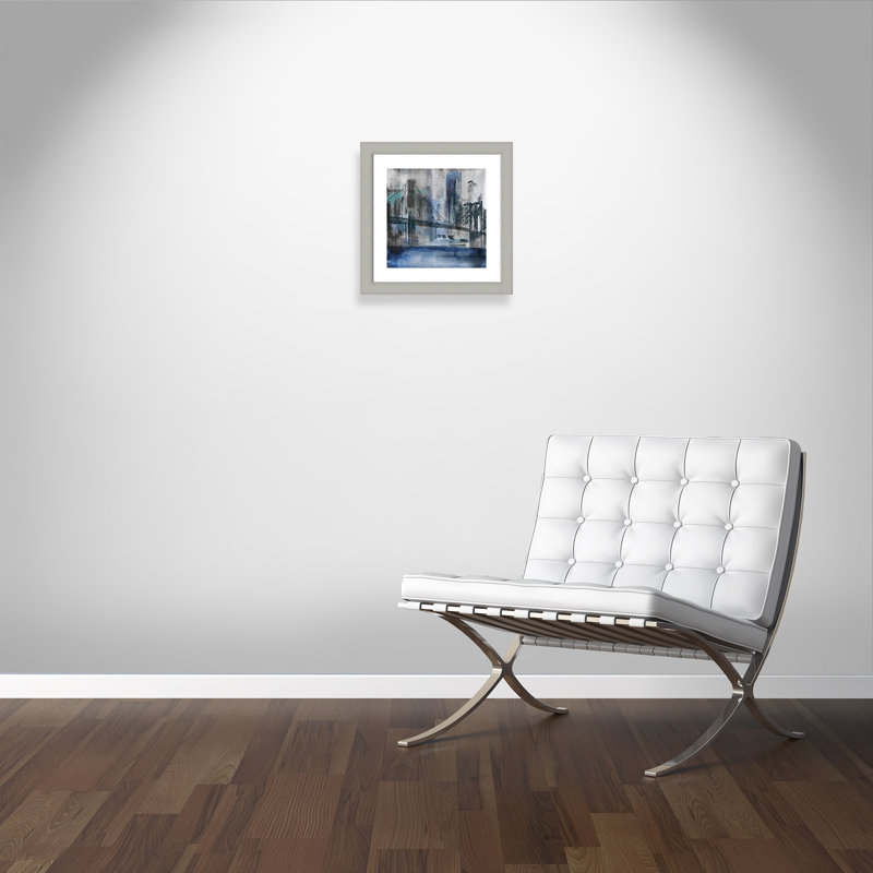 Pont de Brooklyn - peinture encadrée, H 18,5 po x l 18,5 po x P 1,25 po, Encadrement argent brossé