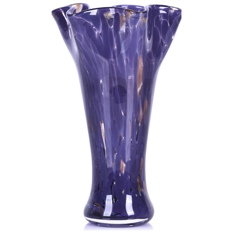 Vase en verre mauve soufflé à la main, vase à fleur large de 9 pouces