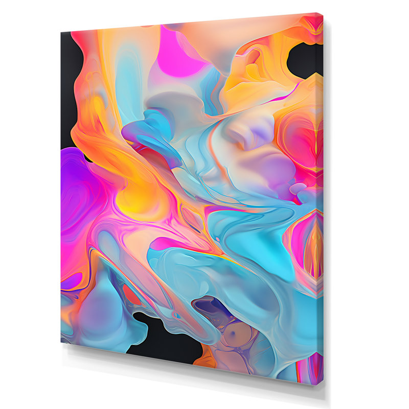 Peinture rose et bleue Fusion IV - Art mural abstrait, Toile tendue, H 32 po x l 16 po