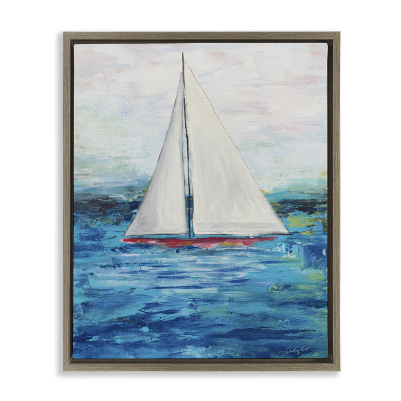 Art mural en toile encadrée "Bateau à voile" par Courtney Prahl, Cadre flottant orme Montalcino, H 21 po x l 17 po