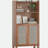 Tall Bookcase with Rattan Doors, 5 Tier Storage Wood Shelves Large Bookshelf, Pantry Cabinet Storage Cabinet for Kitchen, Living Room, Entryway-1012891264