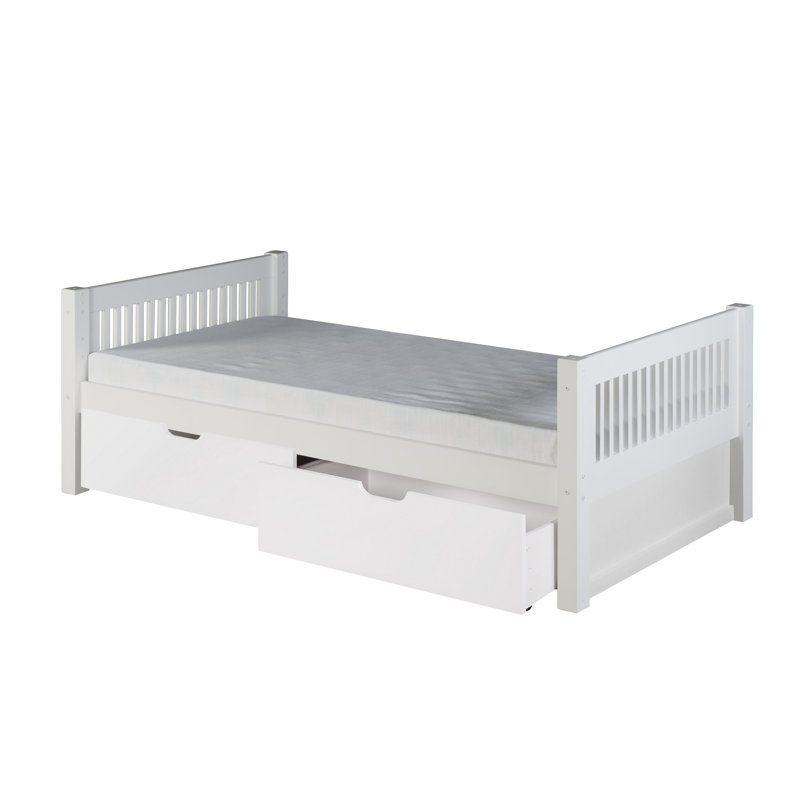 Lit plateforme en bois massif Friedemar, Blanc