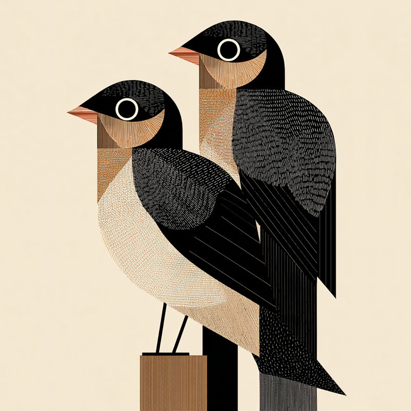 «Graphic Swallow Twins», art mural sur toile tendue