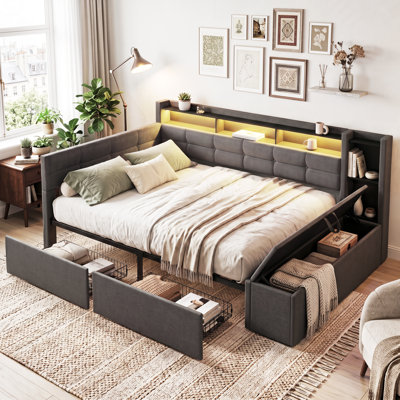 Smart Upholstered Storage Daybeds Upholstered Linen Daybed