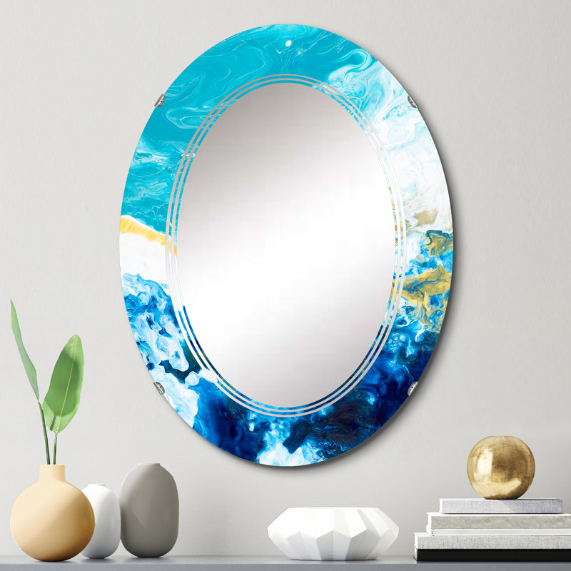 Miroir mural moderne bleu et blanc liquide Art Waves IV, 30 po x 20 po