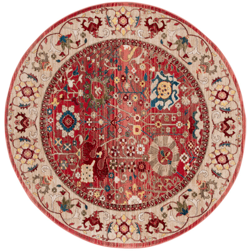 Tapis performance oriental Kurtz, Rond 6 pi 7 po, Red/Beige