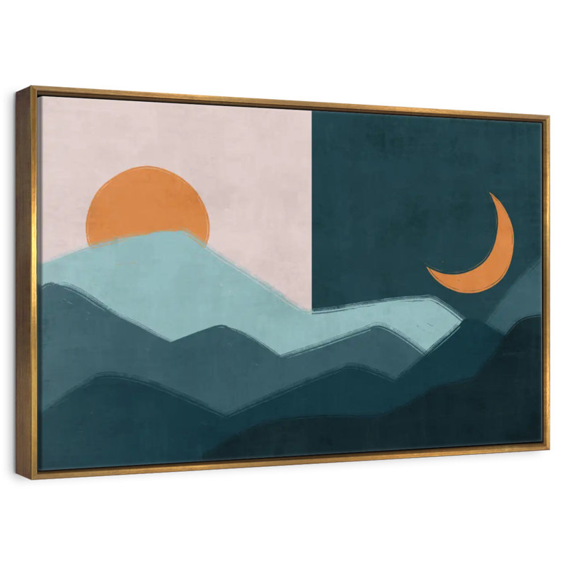 Soleil et lune en plein air, Cadre flottant doré, 13 po x 9 po