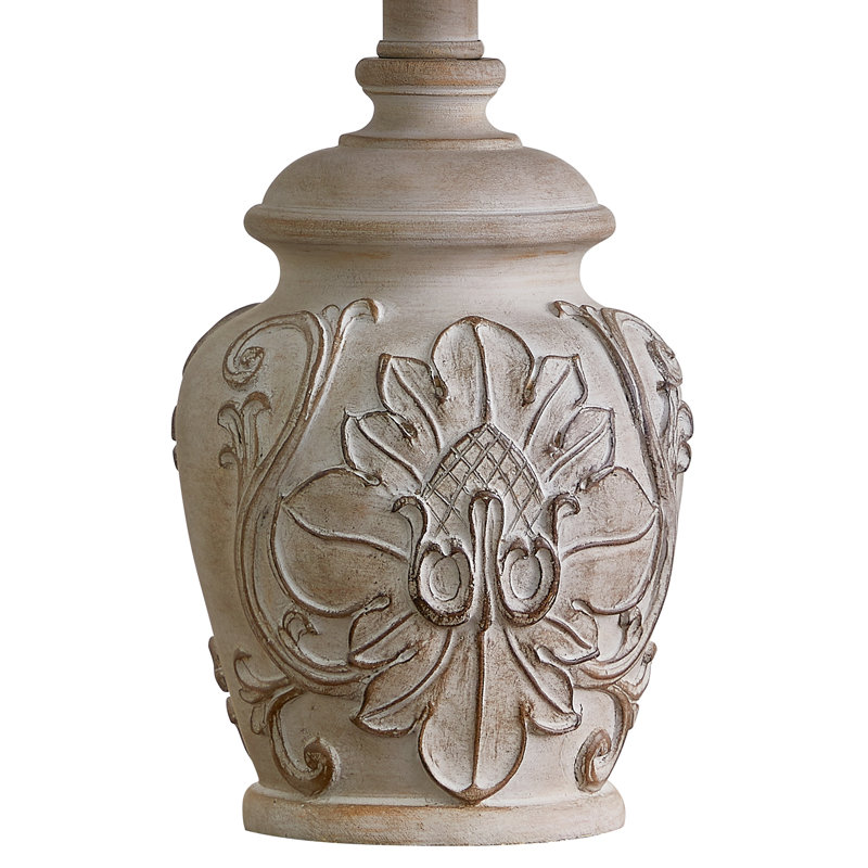 Dolans 18.75＂light brown retro country carved floral living room bedroom bedside lamp