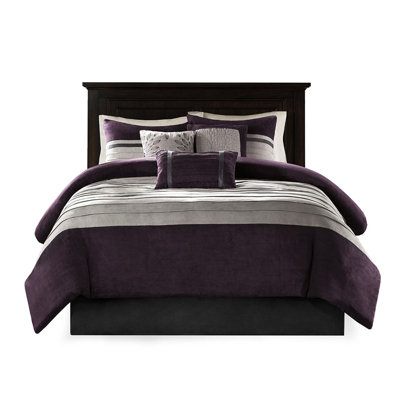 Édredon pour grand lit - 7 pièces en faux suède, détails brodés, literie facile à nettoyer, jupe de lit